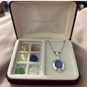 Sterling Silver Interchangeable Necklace with Blue Pendant